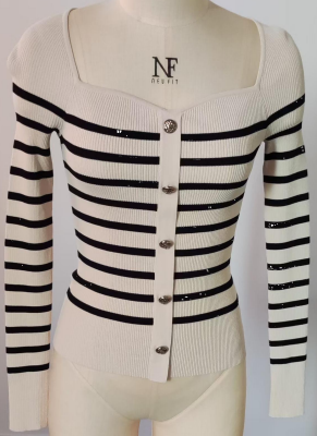 WOMEN'S KNITTED CARDIGAN WITH STRIPE