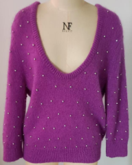 WOMEN'S V NECK SWEATER WITH BEADING