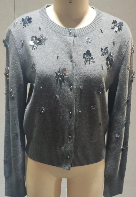 LADIES'  KNITTED CARDIGAN WITH SEQUINS AND BEADS