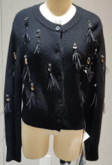 WOMEN'S KNITTED CARDIGAN WITH SEQUINS AND BEADS