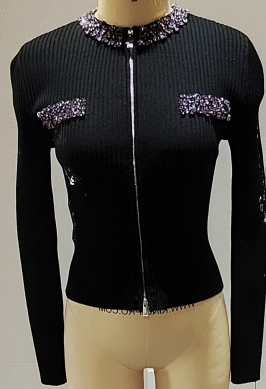 LADIES' ZIPPER KNITTED CARDIGAN
