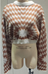 LADIES' JACQUARD KNITTED LONG SLEEVE SWEATER