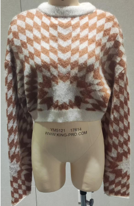 LADIES' JACQUARD KNITTED LONG SLEEVE SWEATER