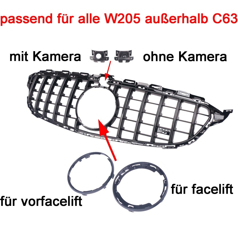 Kühlergrill glanz Schwarz GT Panamericana passend für Mercedes C-Klasse W205 S205 C205 A205