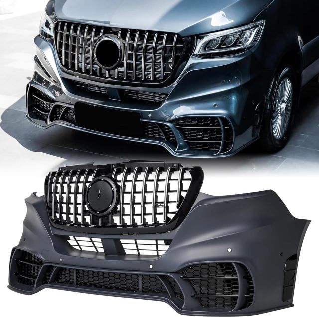 Front Bumper Cover Body Kit Compatible with 2019 2020 2021 2022 2023 2024 Mercedes Benz 3th Gen Sprinter W907 W910 with GT Style Grill
