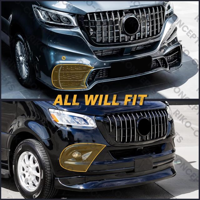 Front Bumper Cover Body Kit Compatible with 2019 2020 2021 2022 2023 2024 Mercedes Benz 3th Gen Sprinter W907 W910 with GT Style Grill