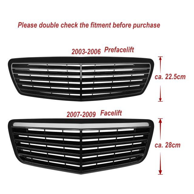 Kühlergrill Glanz Schwarz Classic Grill Passend für Mercedes-Benz E-Klasse W211 S211 VF211 Vorfacelift Bj. 2003-2006