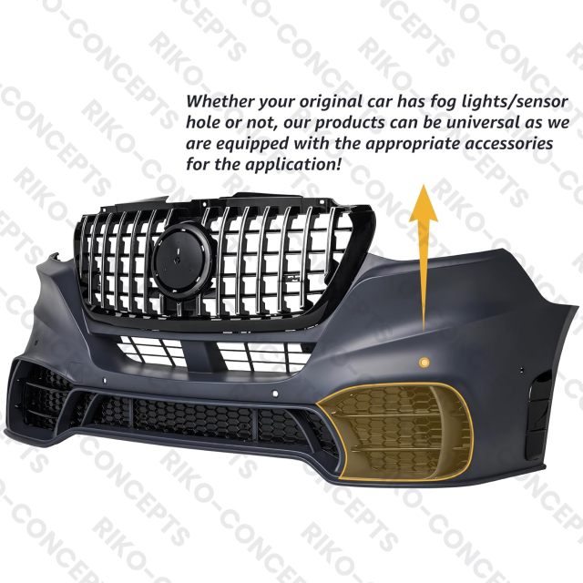 Front Bumper Cover Body Kit Compatible with 2019 2020 2021 2022 2023 2024 Mercedes Benz 3th Gen Sprinter W907 W910 with GT Style Grill