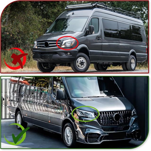 Front Bumper Cover Body Kit Compatible with 2019 2020 2021 2022 2023 2024 Mercedes Benz 3th Gen Sprinter W907 W910 with GT Style Grill