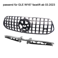 Kühlergrill glanz Schwarz GT Panamericana passend für Mercedes GLE V167 C167 Facelift AMG-Paket