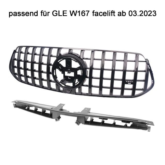 Kühlergrill glanz Schwarz GT Panamericana passend für Mercedes GLE V167 C167 Facelift AMG-Paket