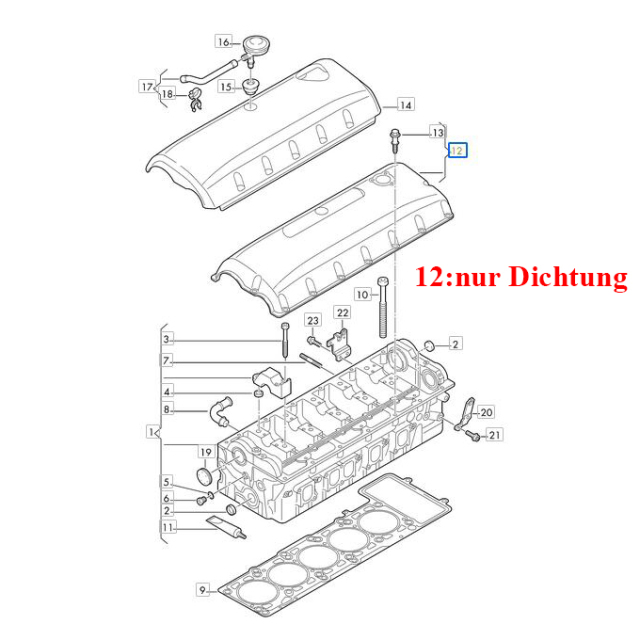 Ventildeckeldichtung Schrauben Oeleinfüllrohr Dichtring VW T5 2.5 TDI AXD AXE BLJ
