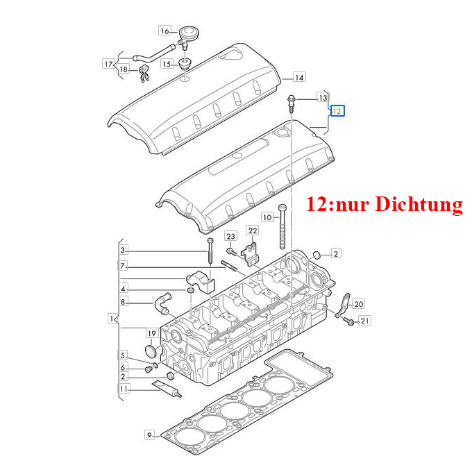 Ventildeckeldichtung Schrauben Oeleinfüllrohr Dichtring VW T5 2.5 TDI AXD AXE BLJ