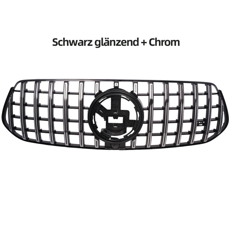 Kühlergrill Schwarz glänzend + Chrom GT Panamericana passend für Mercedes GLE V167 C167 AMG-Paket