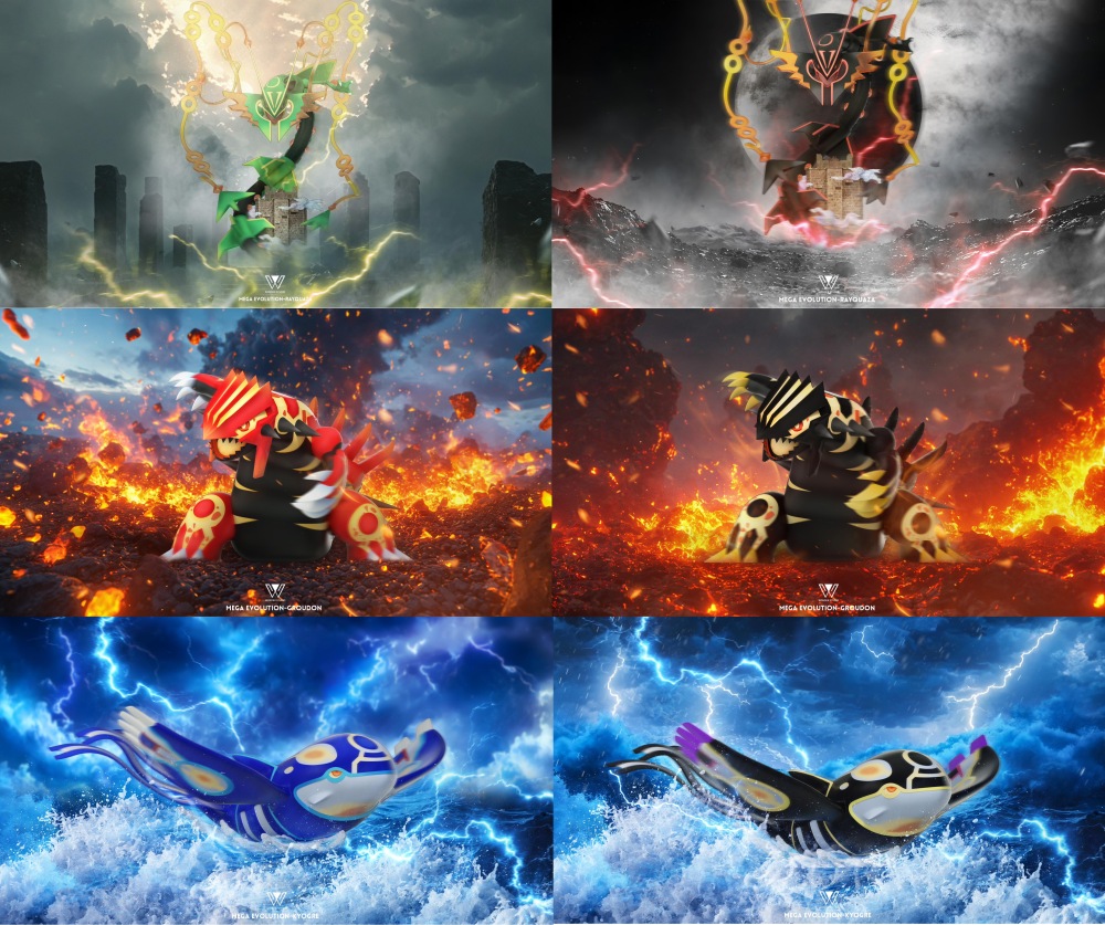 Wonder Studio - Mega Rayquaza x Primal Kyogre x Primal Groudon - Pokemon Resin Statue