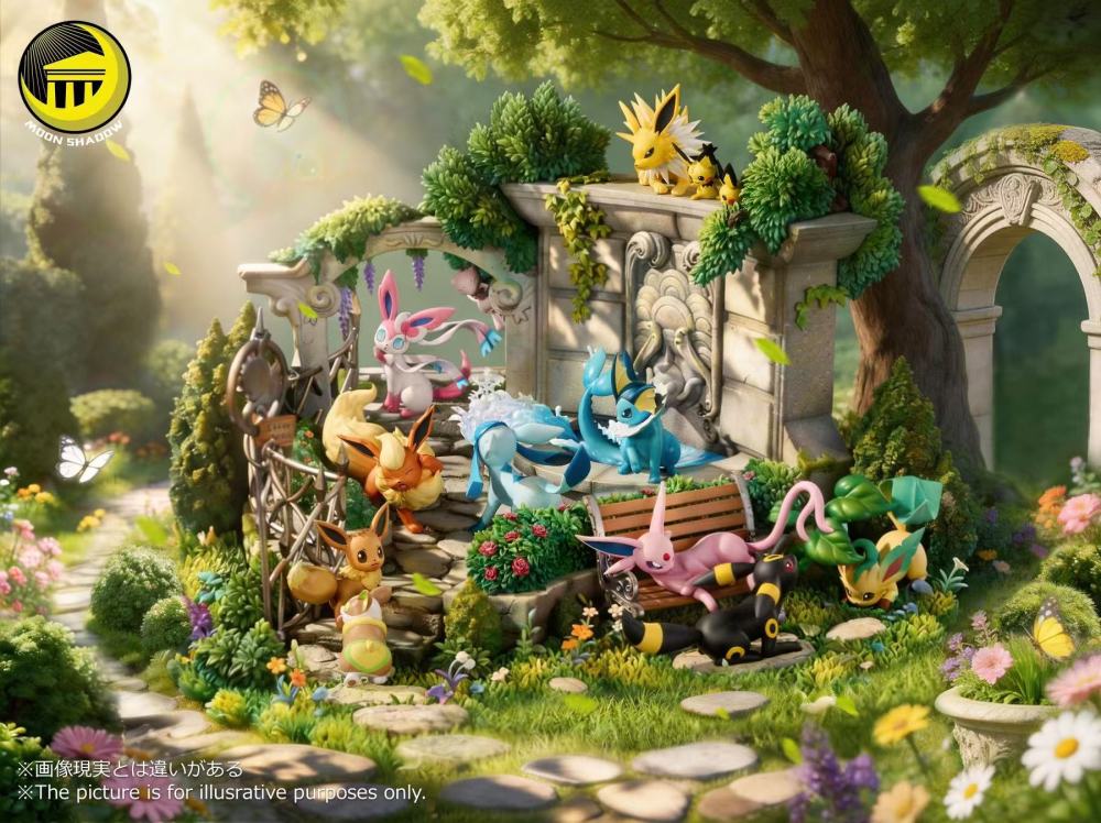 Moon Shadow - Eevee Family Garden Scene - Pokemon Resin Statue