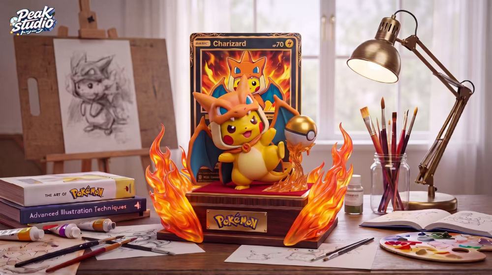 Peak Studio - Charizard Cape Pikachu - Pokemon Resin Statue