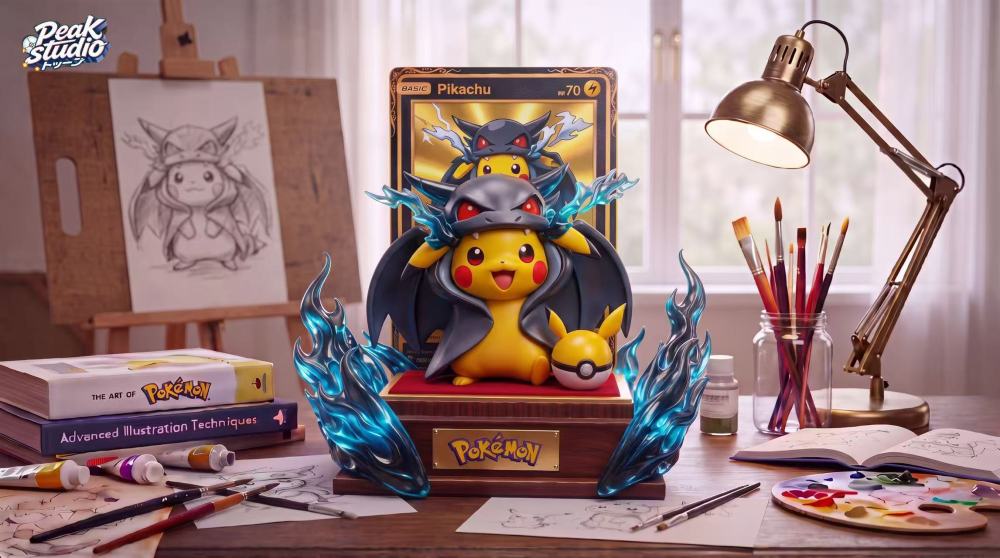 Peak Studio - Charizard Cape Pikachu - Pokemon Resin Statue