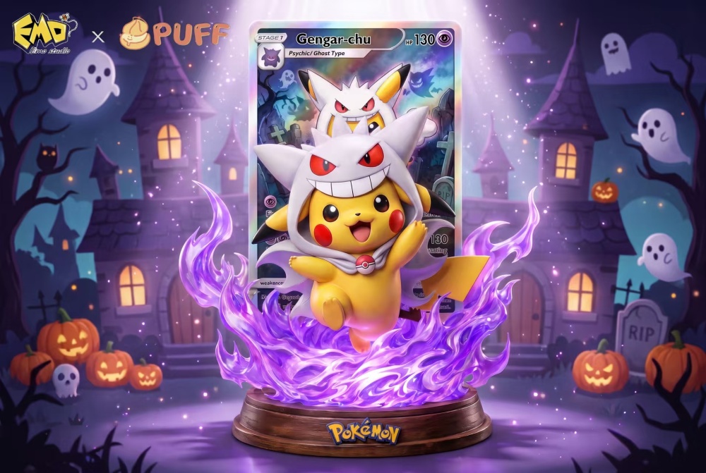 Emo x Puff Studio - Gengar Cap Pikachu - Pokemon Resin Statue