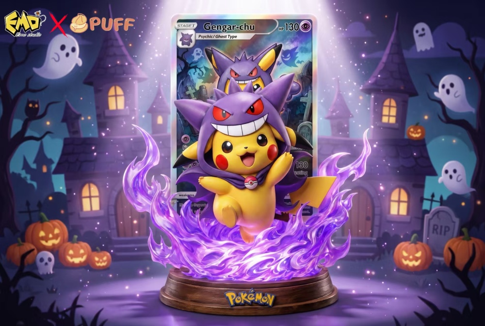 Emo x Puff Studio - Gengar Cap Pikachu - Pokemon Resin Statue