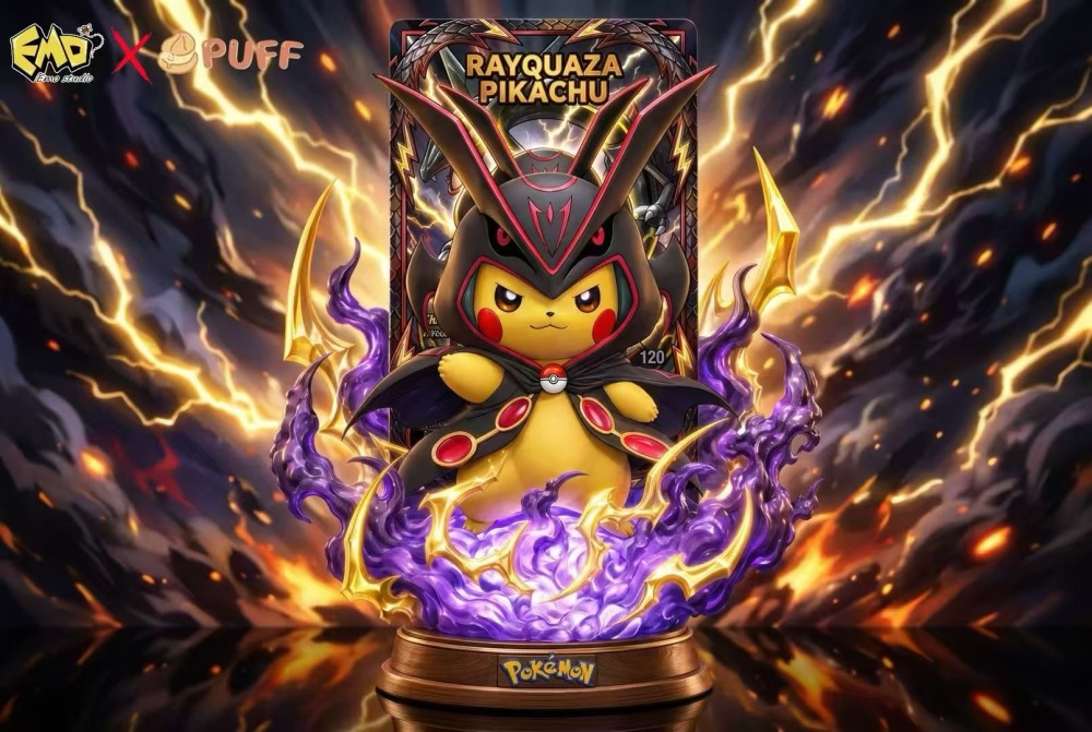Emo x Puff Studio - Rayquaza Cap Pikachu - Pokemon Resin Statue