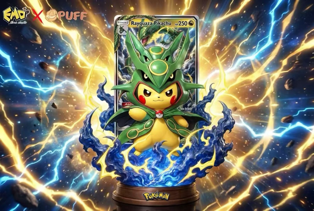 Emo x Puff Studio - Rayquaza Cap Pikachu - Pokemon Resin Statue