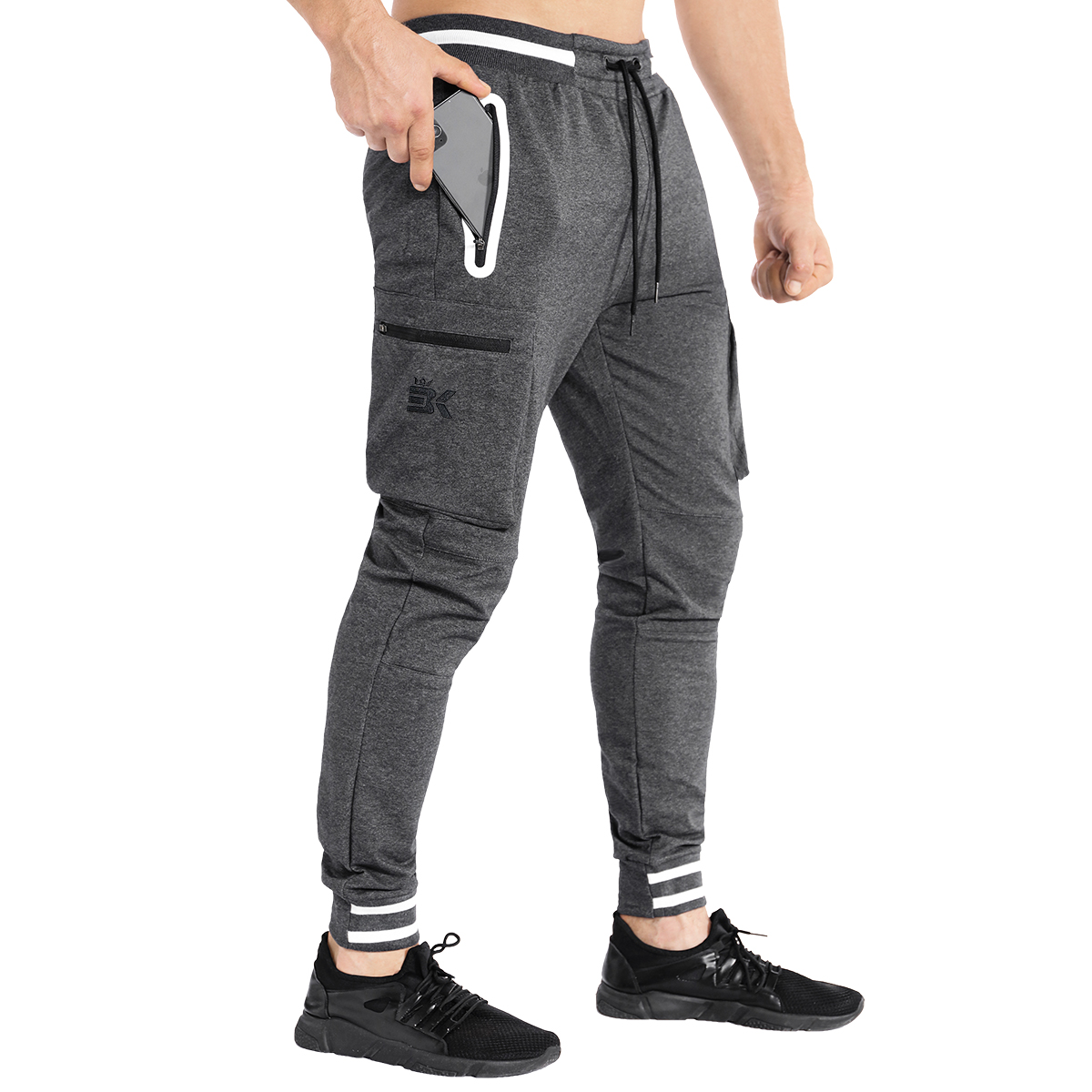  BROKIG MensJogger Sport Pants,Casual Zipper Gym Workout  Sweatpants Pockets