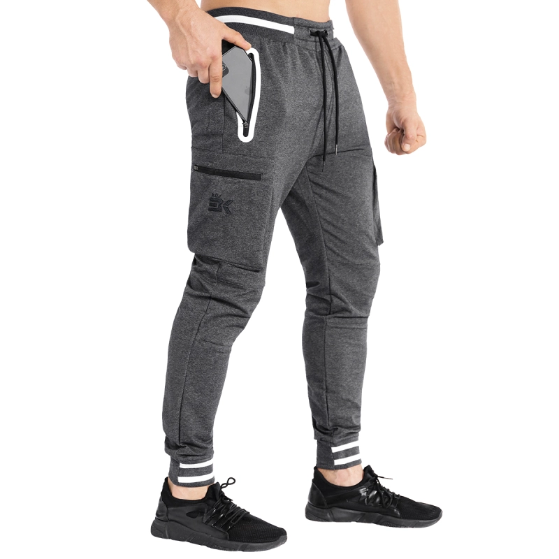 Men's Gym Workout Stripe Jogger Pants Slim Fit Tapered Sweatpants Zipper  Pockets