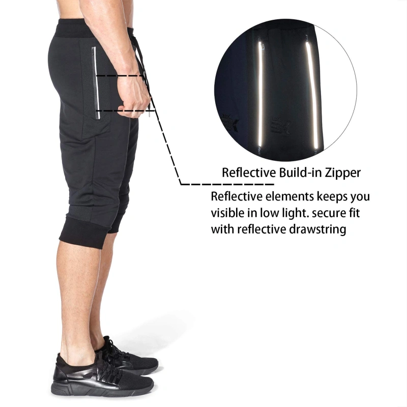 MAGNIVIT Men's 3/4 Jogger Capri Pants Workout Gym Below Knee Shorts Zipper  Pockets