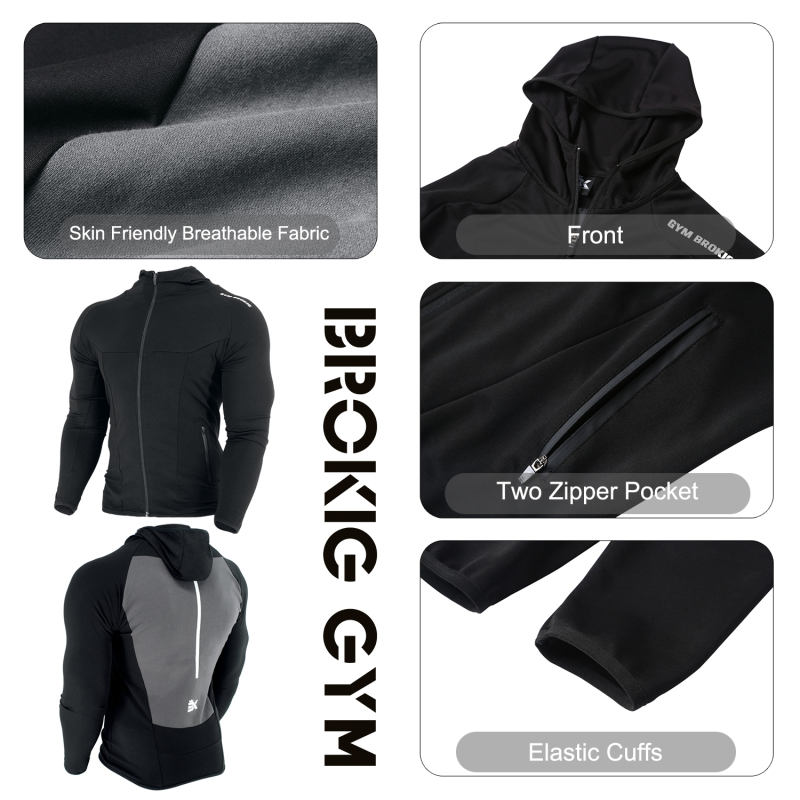 BROKIG Men's Full-Zip Athletic Hoodies