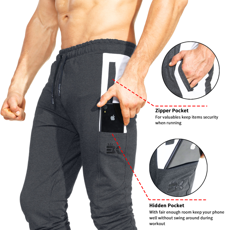BROKIG Men Workout Jogger Pants Sweatpants with Zipper Pocket