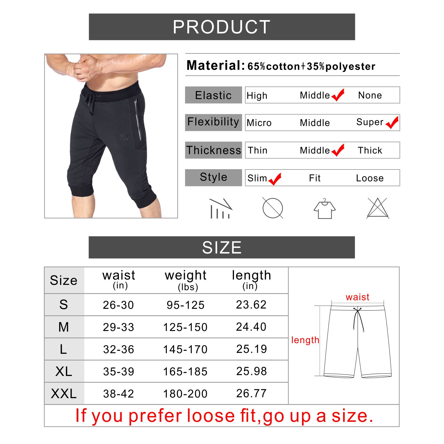 MAGNIVIT Men's 3/4 Jogger Capri Pants Workout Gym Below Knee Shorts Zipper  Pockets