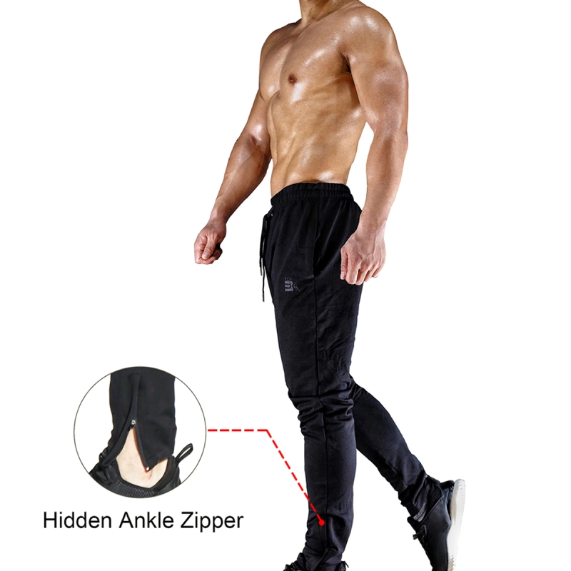 Mens Joggers zipper Casual Pants Fitness Sportswear Tracksuit Bottoms  Skinny Sweatpants Trousers Black Gyms Jogger Track Pants