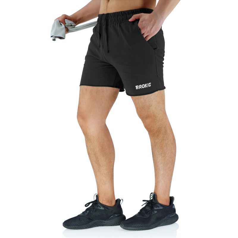 BROKIG Men's Gym Workout Shorts 5&quot;with Zipper Pockets