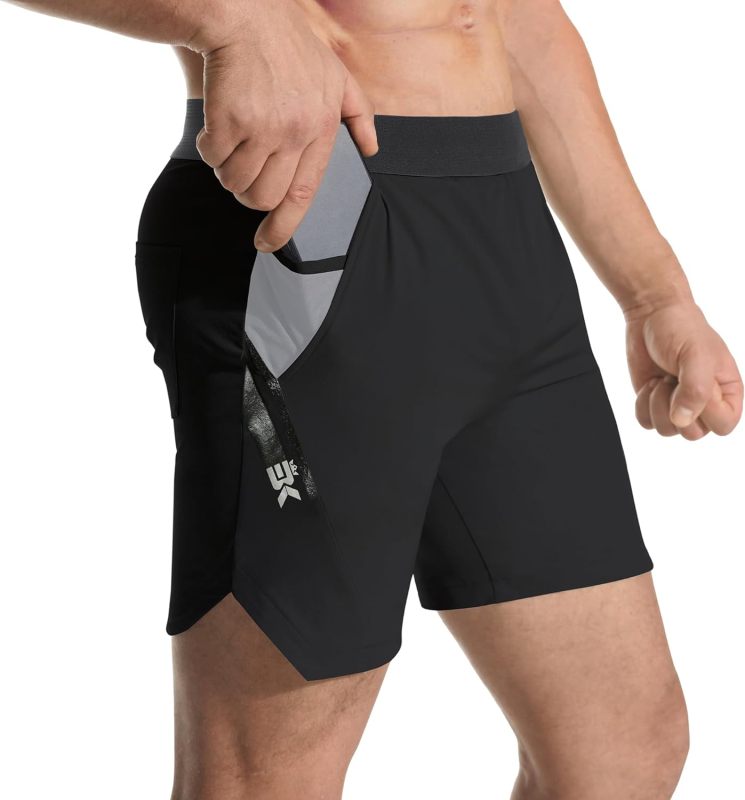 BROKIG Men's Inpocket Lightweight Gym Shorts,5" Linerless Athletic Side Slit Workout Shorts Men Quick Dry Elastic Waist
