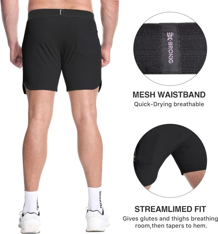 BROKIG Men's Inpocket Lightweight Gym Shorts,5" Linerless Athletic Side Slit Workout Shorts Men Quick Dry Elastic Waist