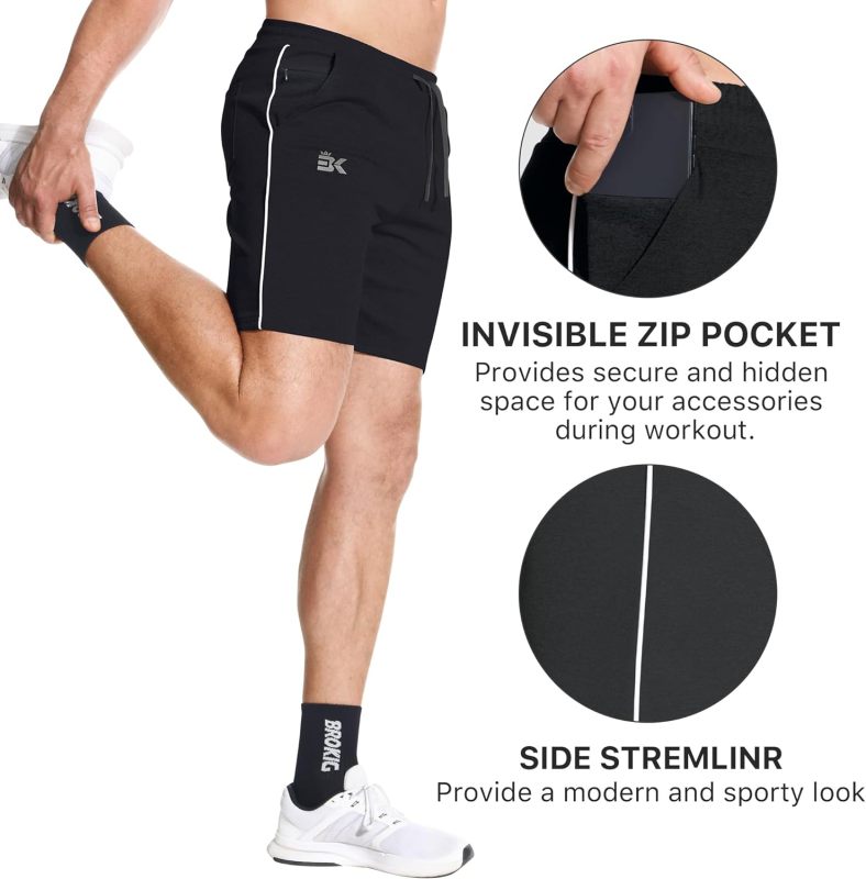 BROKIG Mens Inzip Long Gym Workout Shorts,7 inch Lounge Casual Short Basketball Sweat Athletic Shorts with Zipper Pocket