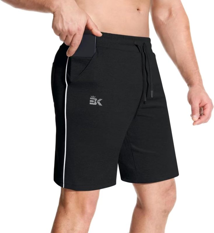 BROKIG Mens Inzip Long Gym Workout Shorts,7 inch Lounge Casual Short Basketball Sweat Athletic Shorts with Zipper Pocket