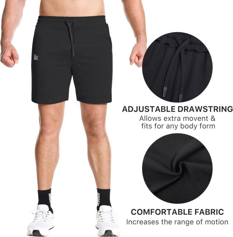 BROKIG Mens Inzip Long Gym Workout Shorts,7 inch Lounge Casual Short Basketball Sweat Athletic Shorts with Zipper Pocket