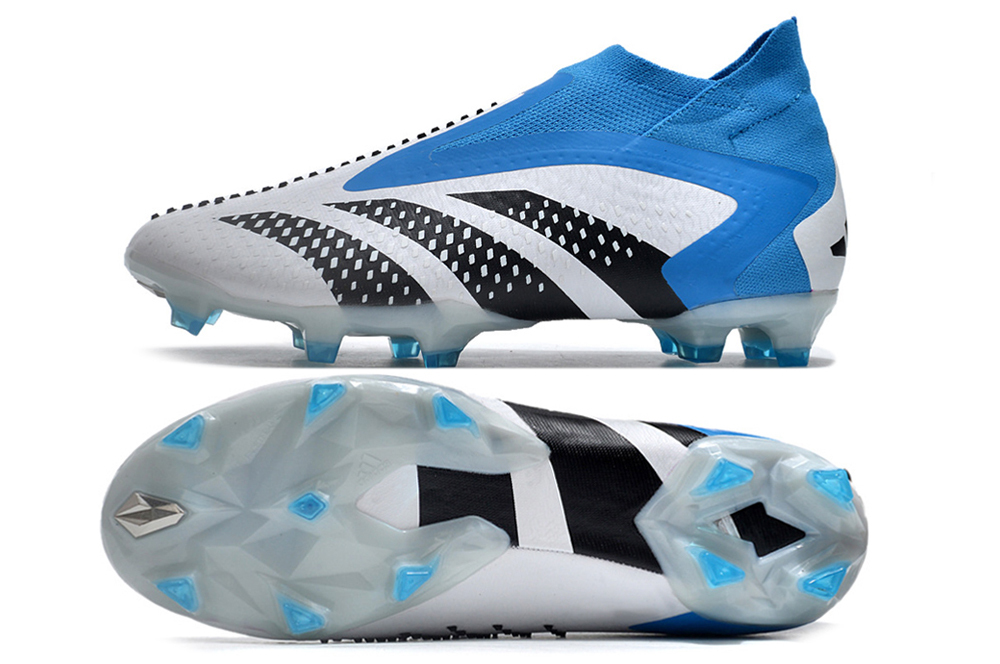 Adidas Falcons Precision White Blue Full Knit No Laces High Top FG Soccer Cleats