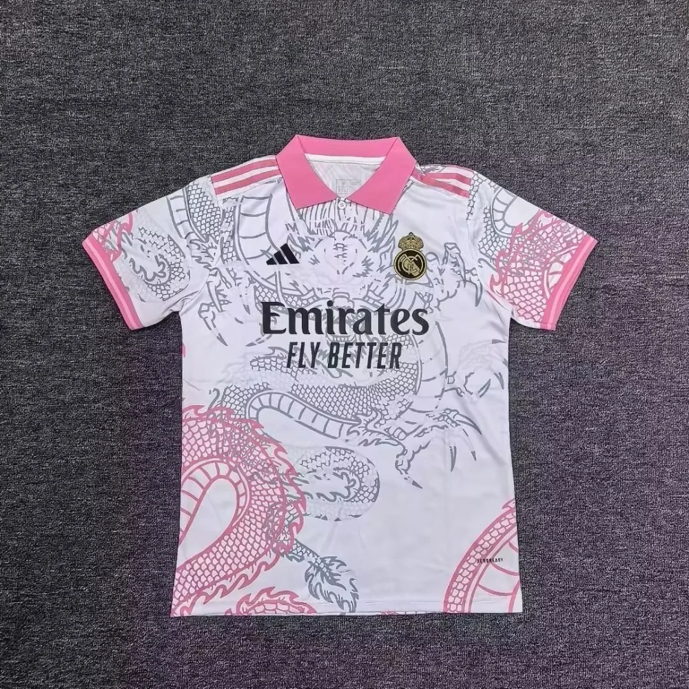 2025-2026  Real Madrid Chinese Dragon White Pink POLO