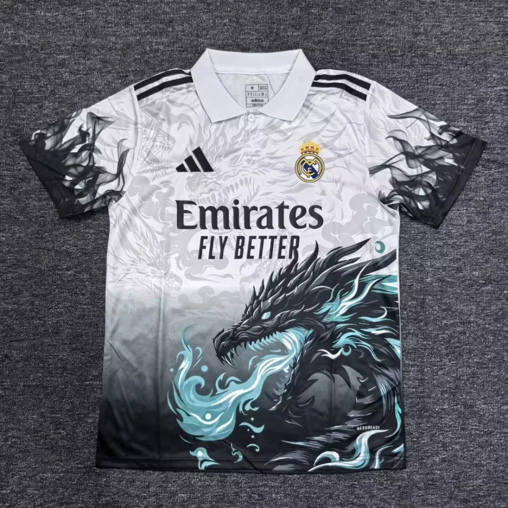 2025-2026  Real Madrid Chinese Dragon White Pink POLO