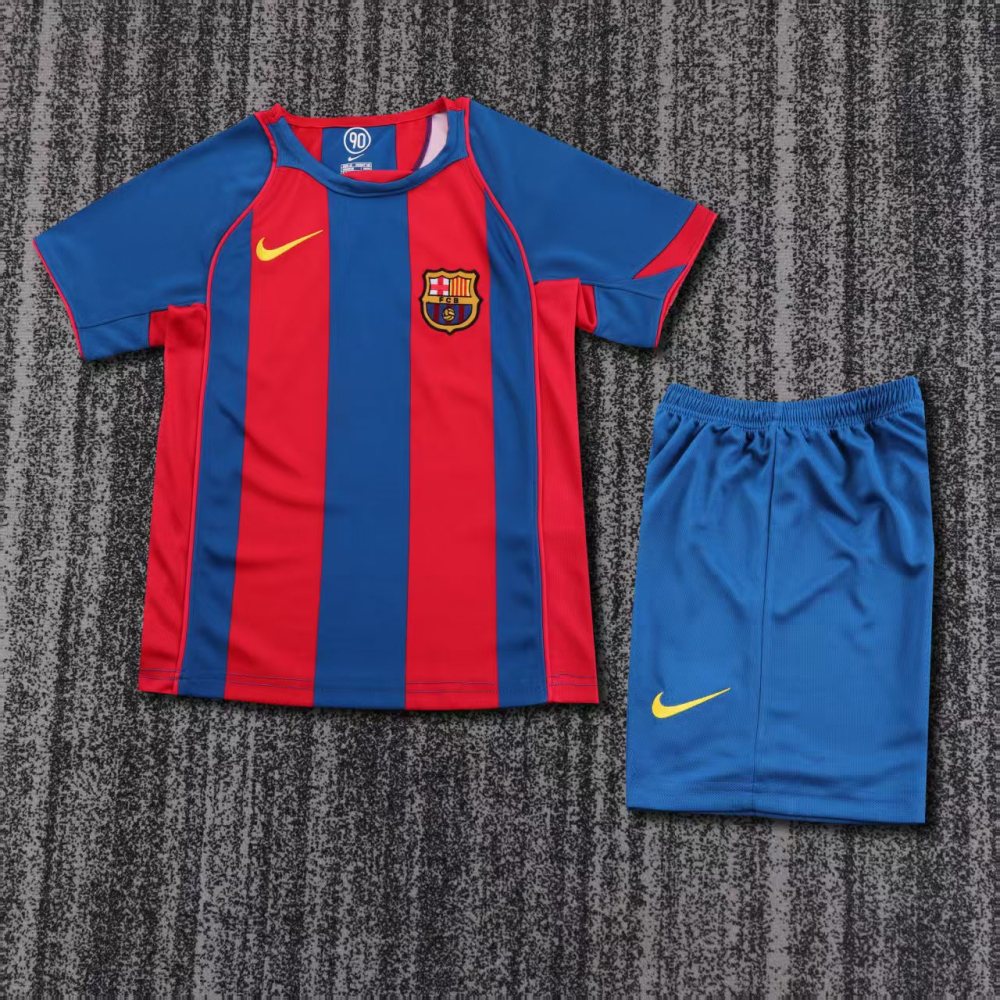 Kids 04-05 Barcelona Home Soccer Jersey | short-sleeved | retro version