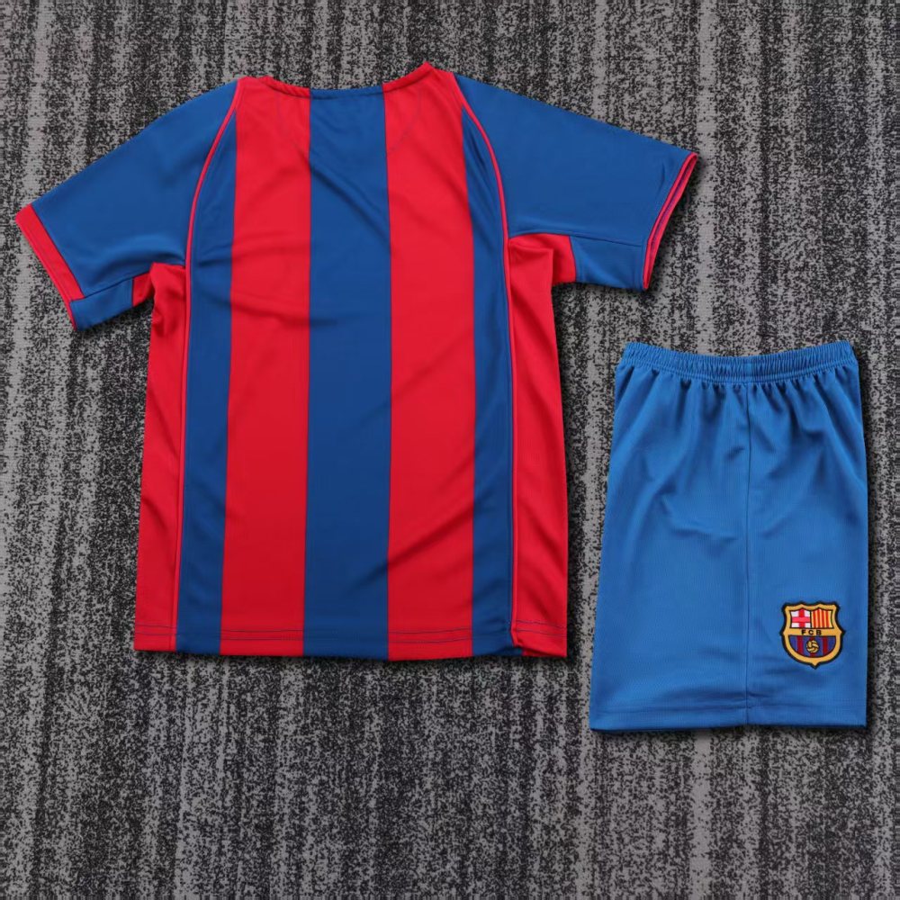 Kids 04-05 Barcelona Home Soccer Jersey | short-sleeved | retro version
