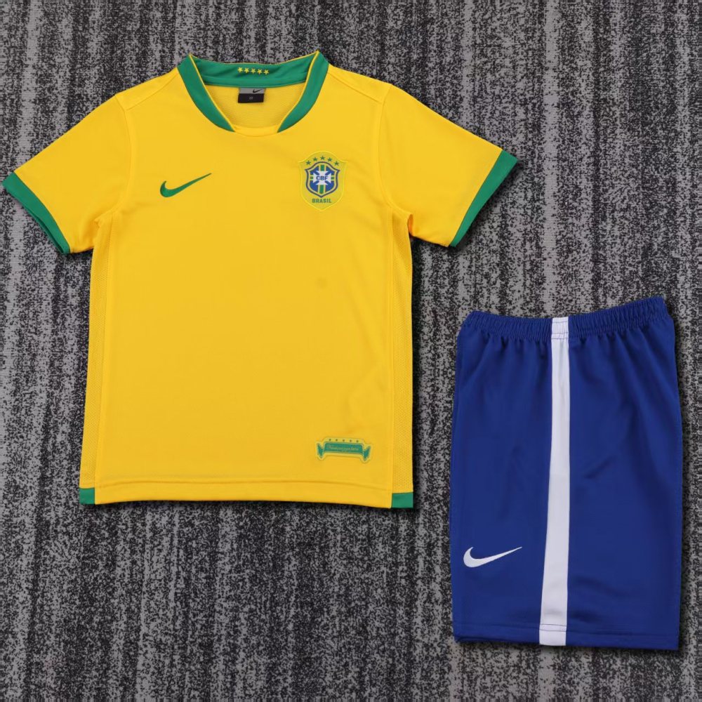 Kids 06 Brazil Home Soccer Jersey | short-sleeved | retro version