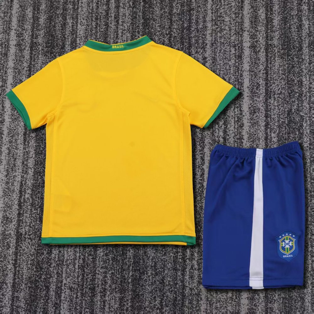 Kids 06 Brazil Home Soccer Jersey | short-sleeved | retro version
