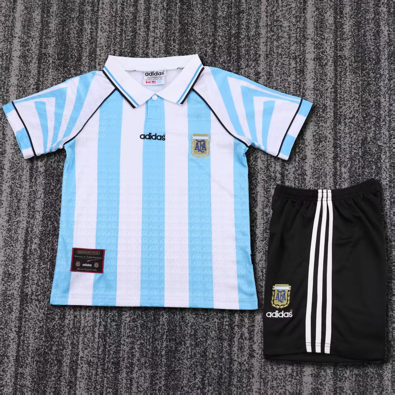 Kids 96-97 Argentina home jacquard Soccer Jersey | jacquard fabrics | short-sleeved | retro version