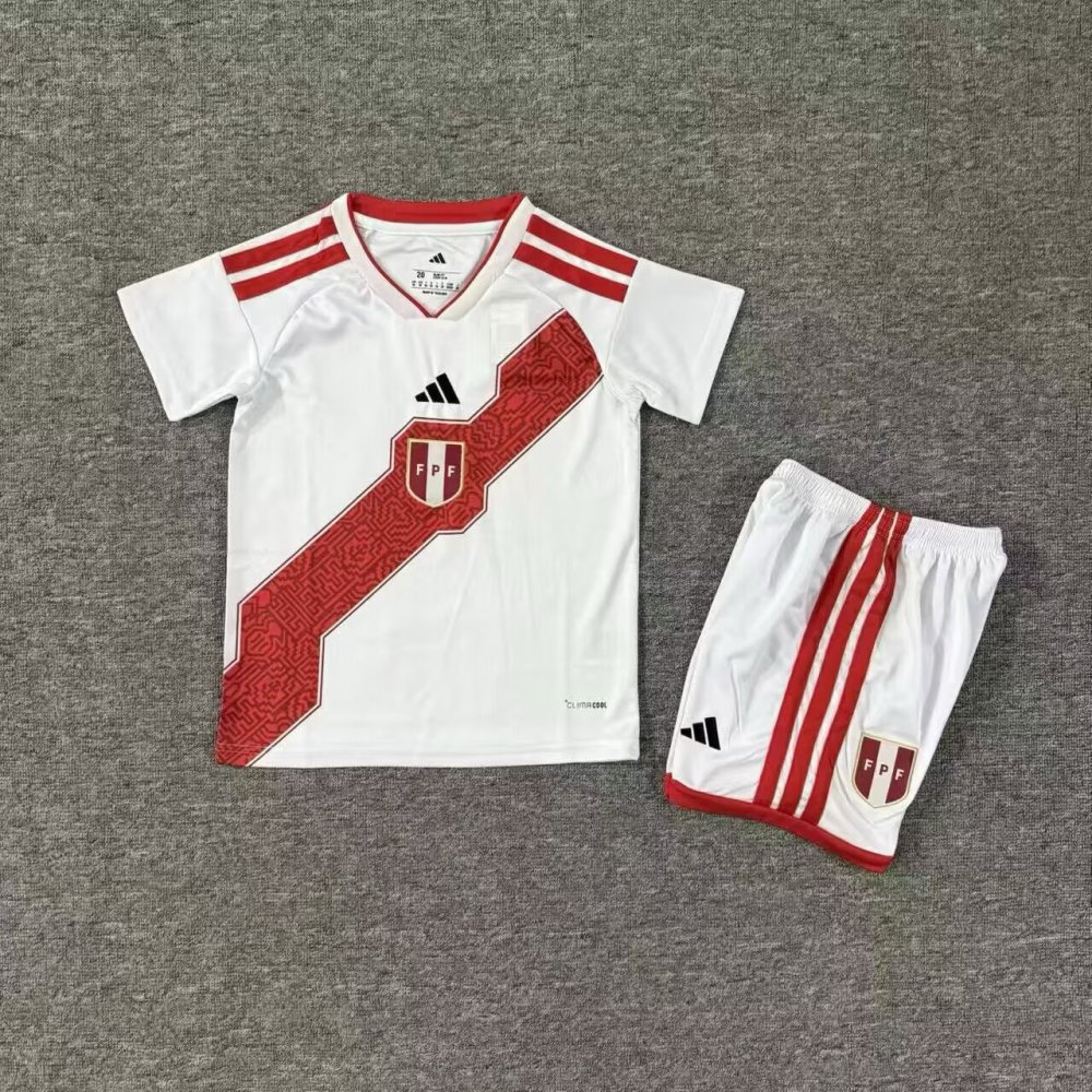 Kids 26 27 Peru home Soccer Jersey | short-sleeved | QIUW