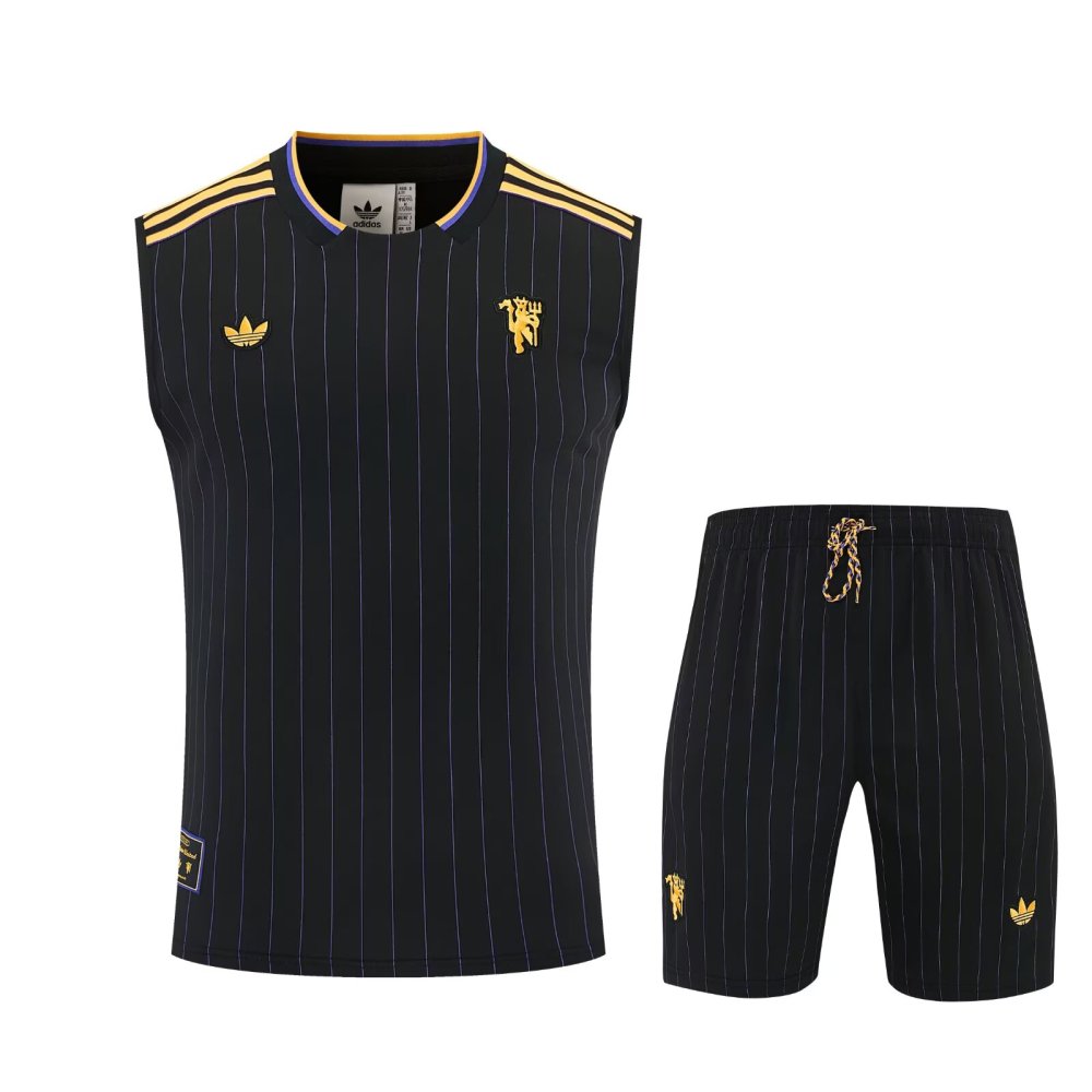 Manchester United retro style black and white adult set Shorts with pockets Thai version quality new style