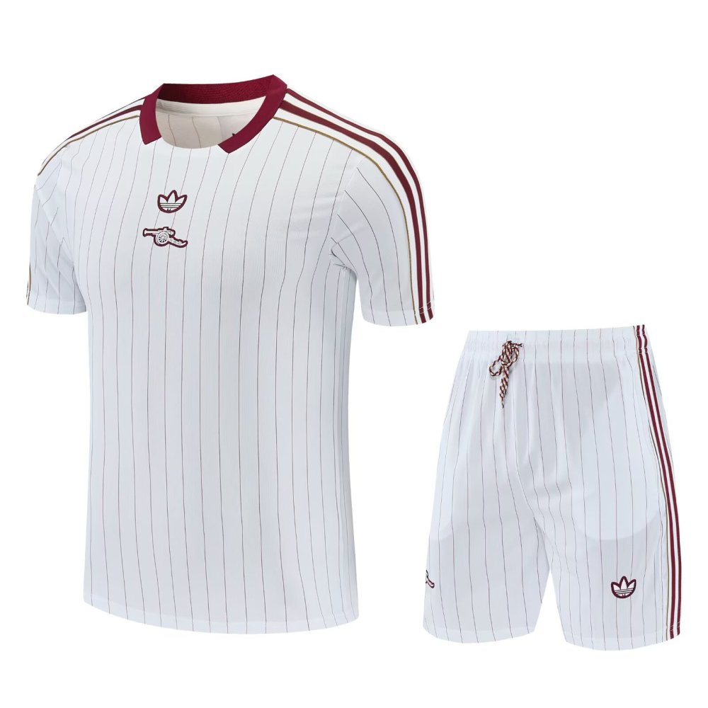Arsenal short sleeves retro style red and white adult set Shorts with pockets Thai version quality new style
